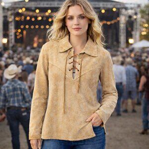 Vintage 50s 60s Deerskin Trading Post Suede Leather Lace Up Shirt Jacket Medium